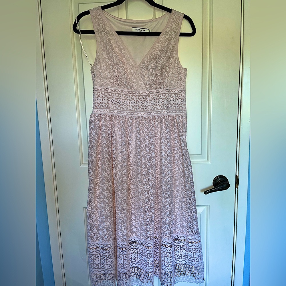 Floral embroidered pastel pink formal dress (NAF NAF)